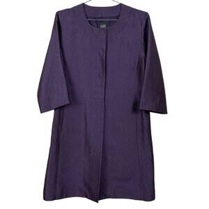Eileen Fisher Purple Silk Crinkle Snap Button 3/4 Sleeve Jacket Small